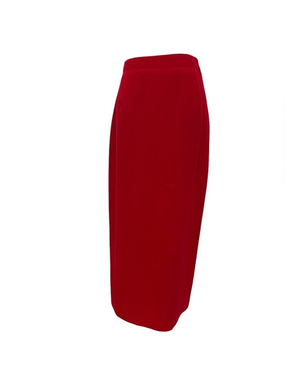 80s RED MAXI PENCIL COLUMN SKIRT W BACK SLIT CLASSIC OLD MONEY MICHELE SZ 8